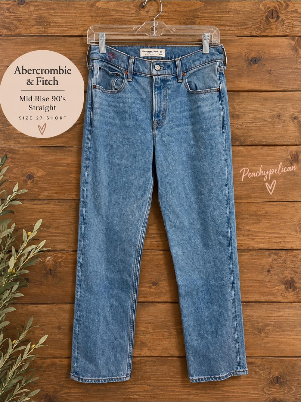 Abercrombie & Fitch Mid Rise 90’s Straight Jeans Size 27 Short Blue Denim